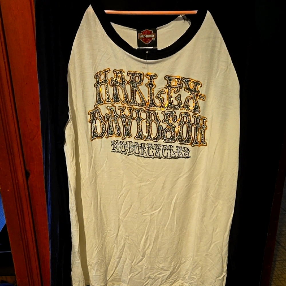 Harley-Davidson White and Black Graphic Long Sleeve T-Shirt